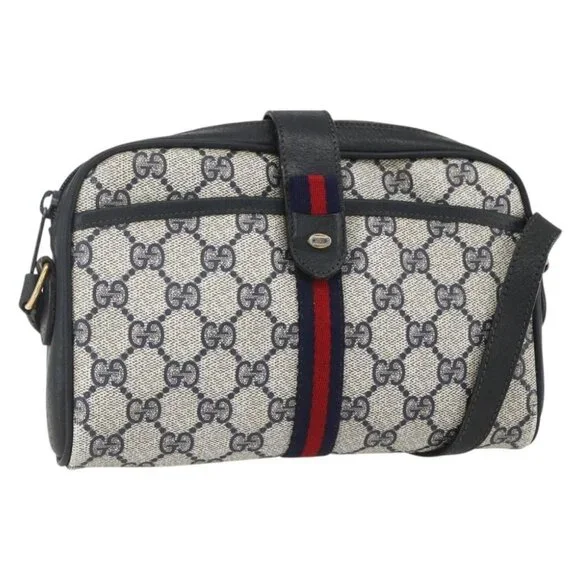 GUCCI GG Supreme Sherry Line Shoulder Bag PVC Navy Gold 89 02 055 Auth am9980 - Picture 2 of 15